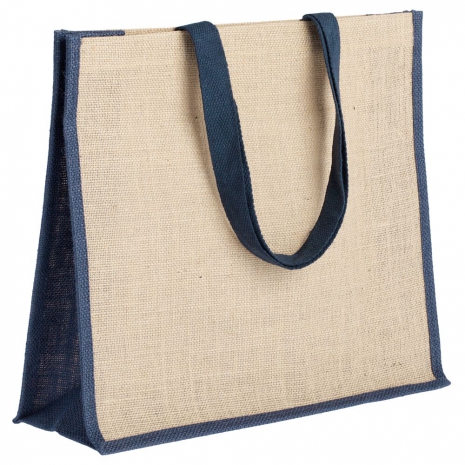 Холщовая сумка для покупок Bagari с синей отделкой0