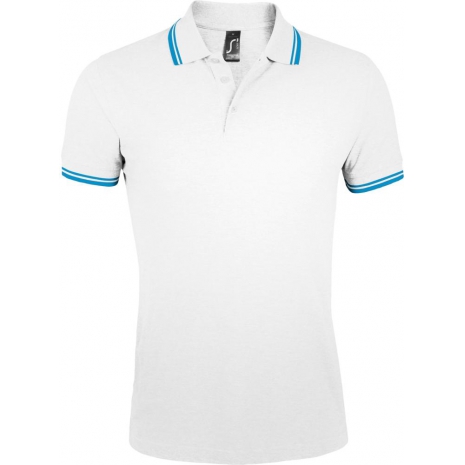 Рубашка поло мужская PASADENA MEN 200 с контрастной отделкой, белая с голубым0
