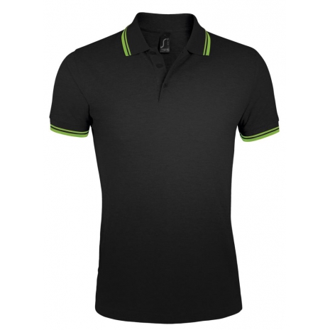 Рубашка поло мужская PASADENA MEN 200 с контрастной отделкой, черная с зеленым0