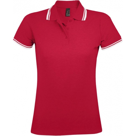 Рубашка поло женская PASADENA WOMEN 200 с контрастной отделкой, красная с белым0
