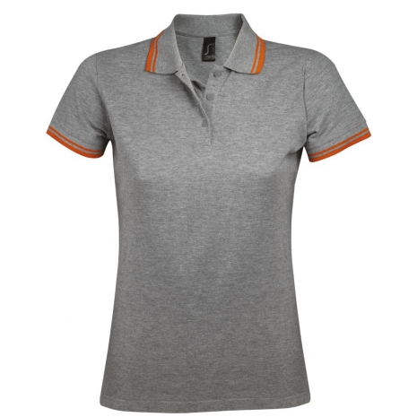 Рубашка поло женская PASADENA WOMEN 200 с контрастной отделкой, серый меланж c оранжевым0