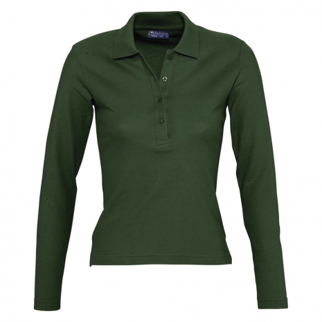 Рубашка поло женская с длинным рукавом PODIUM 210 темно-зеленая0