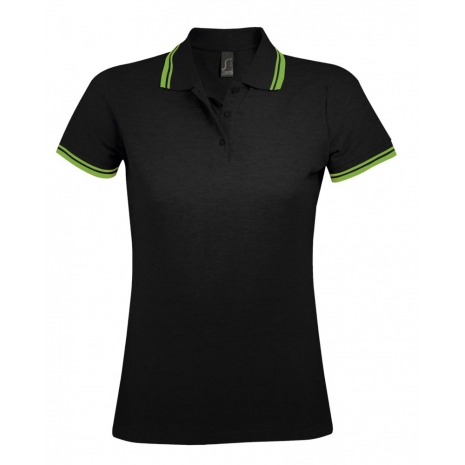 Рубашка поло женская PASADENA WOMEN 200 с контрастной отделкой, черная с зеленым0