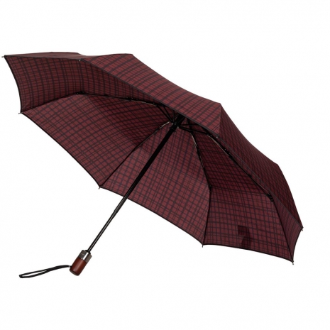 Складной зонт Wood Classic S с прямой ручкой, красный в клетку0