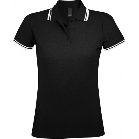 Рубашка поло женская PASADENA WOMEN 200 с контрастной отделкой, черная с белым0