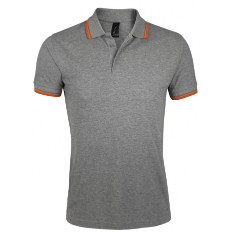 Рубашка поло мужская PASADENA MEN 200 с контрастной отделкой, серый меланж c оранжевым0