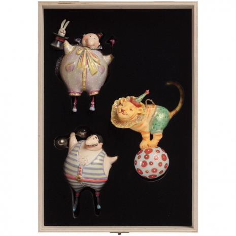 Набор из 3 елочных игрушек Circus Collection: фокусник, силач и лев0